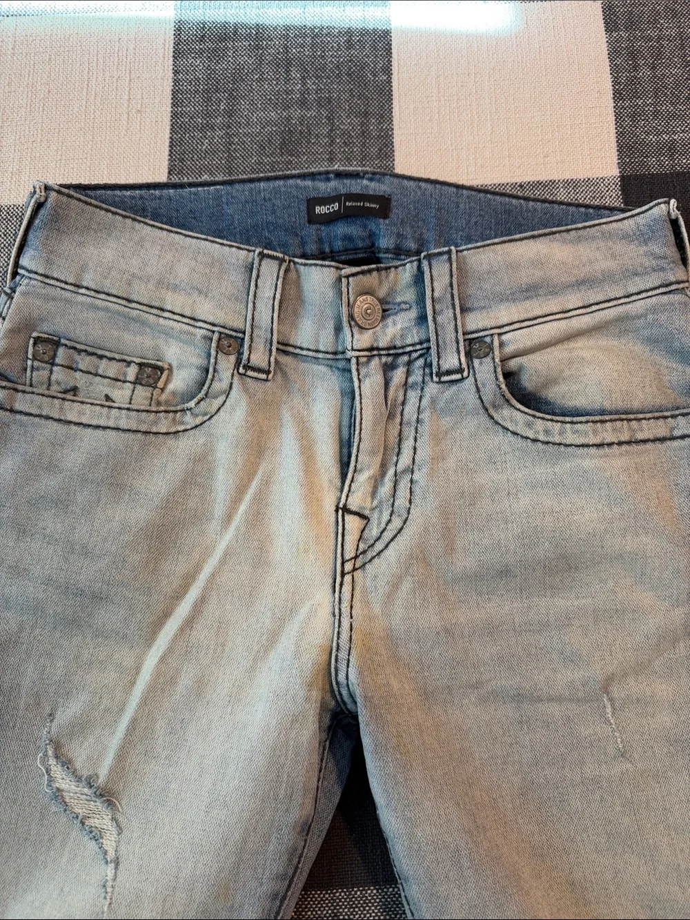 True Religion Rocco relaxed skinnyWashed Light Blue Ripped Jeans